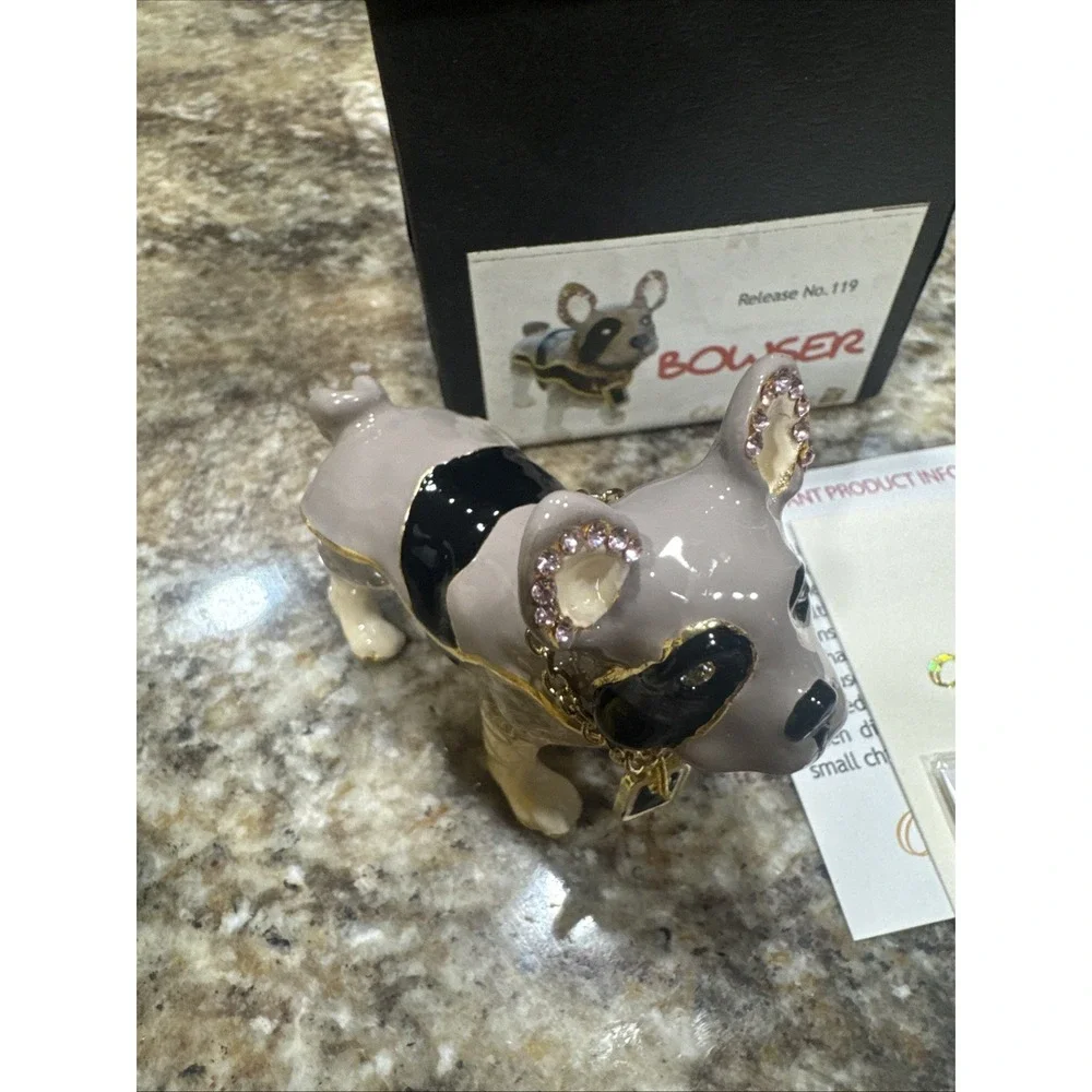 Objet D'Art #119 BOWSER Dog With Gold Chain Blinged Hinged Trinket‎ Box